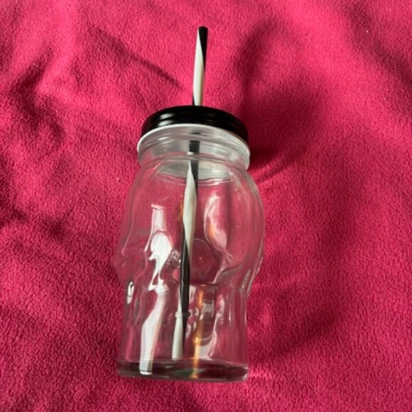 - Halloween Skull Mason Jar Drinking Glass with Straw & Lid NWOT - Picture 8 of 10